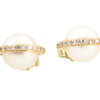 Pearl studs with diamond halos-Earrings-The Antique Ring Shop