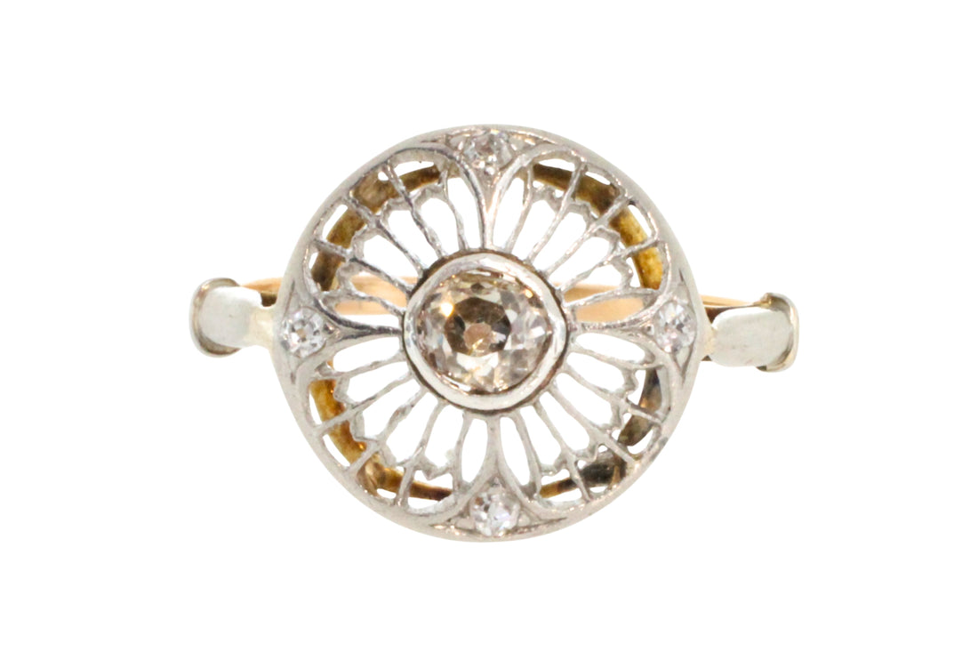 Art Deco filigree ring with old cut diamonds-Antique rings-The Antique Ring Shop