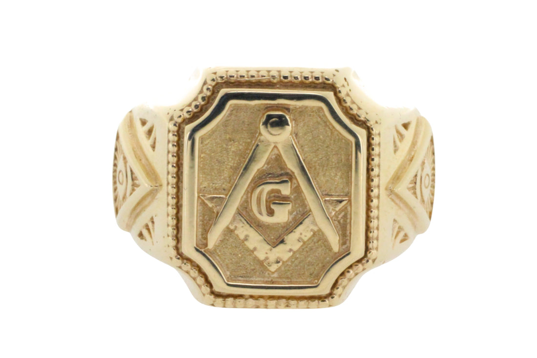 Vintage freemasons ring in 14 carat gold-gents rings-The Antique Ring Shop