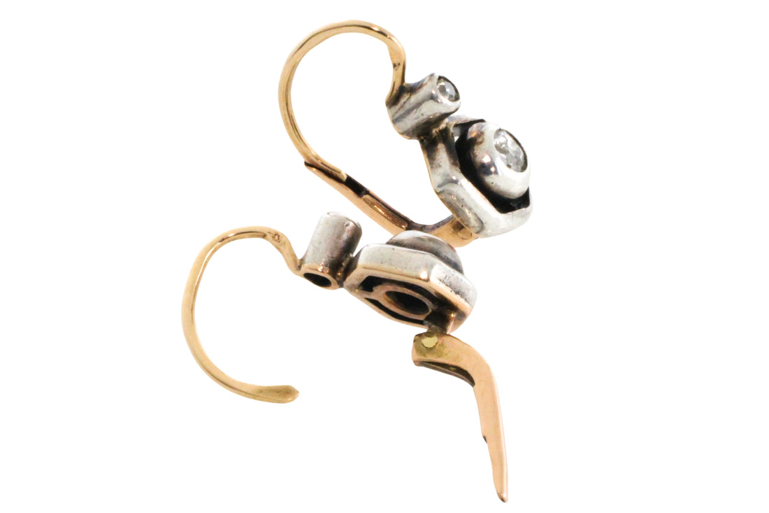 Antique diamond earrings in 14 carat gold and silver-Earrings-The Antique Ring Shop