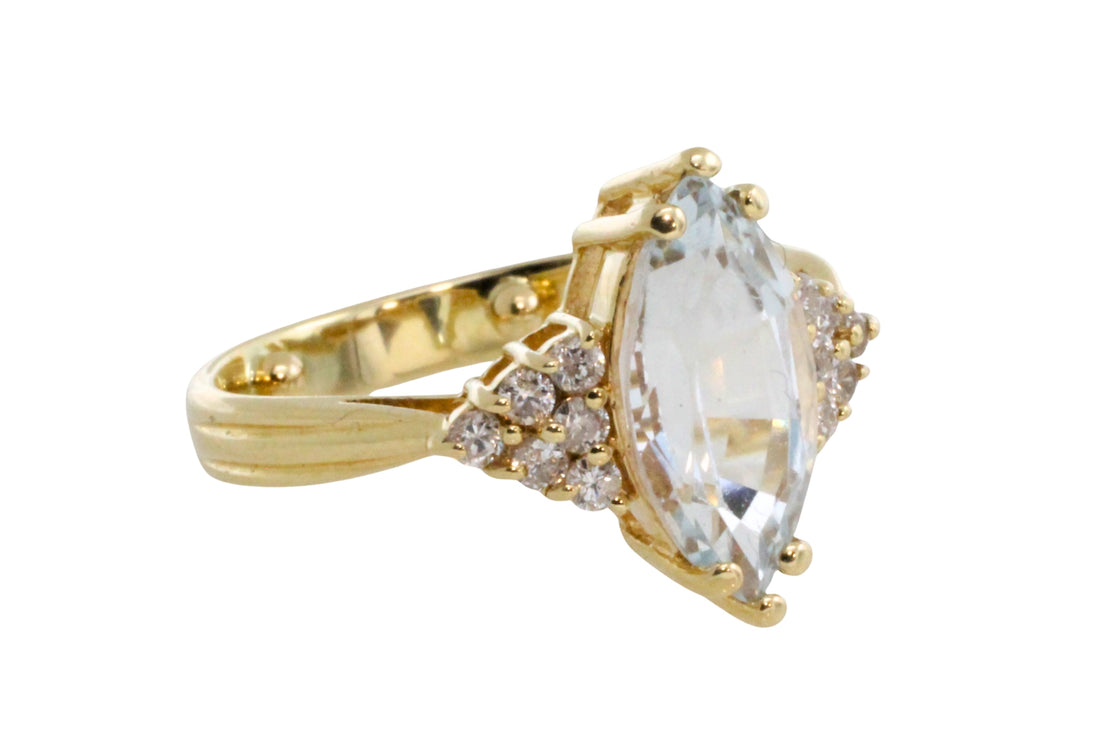 Aquamarine and diamond ring-Vintage Rings-The Antique Ring Shop