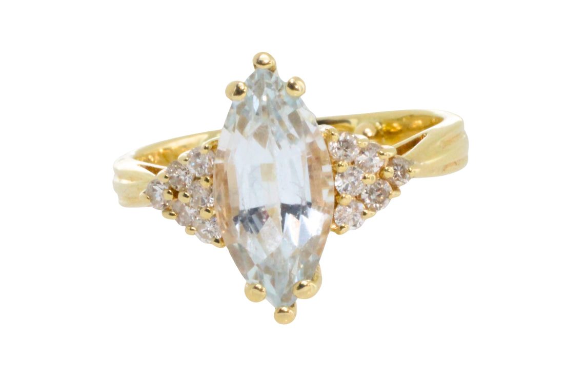 Aquamarine and diamond ring-Vintage Rings-The Antique Ring Shop