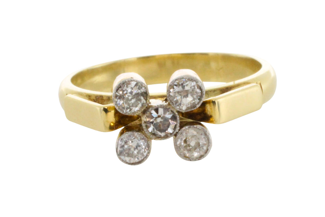 Vintage five stone old European cut diamond ring-Vintage Rings-The Antique Ring Shop