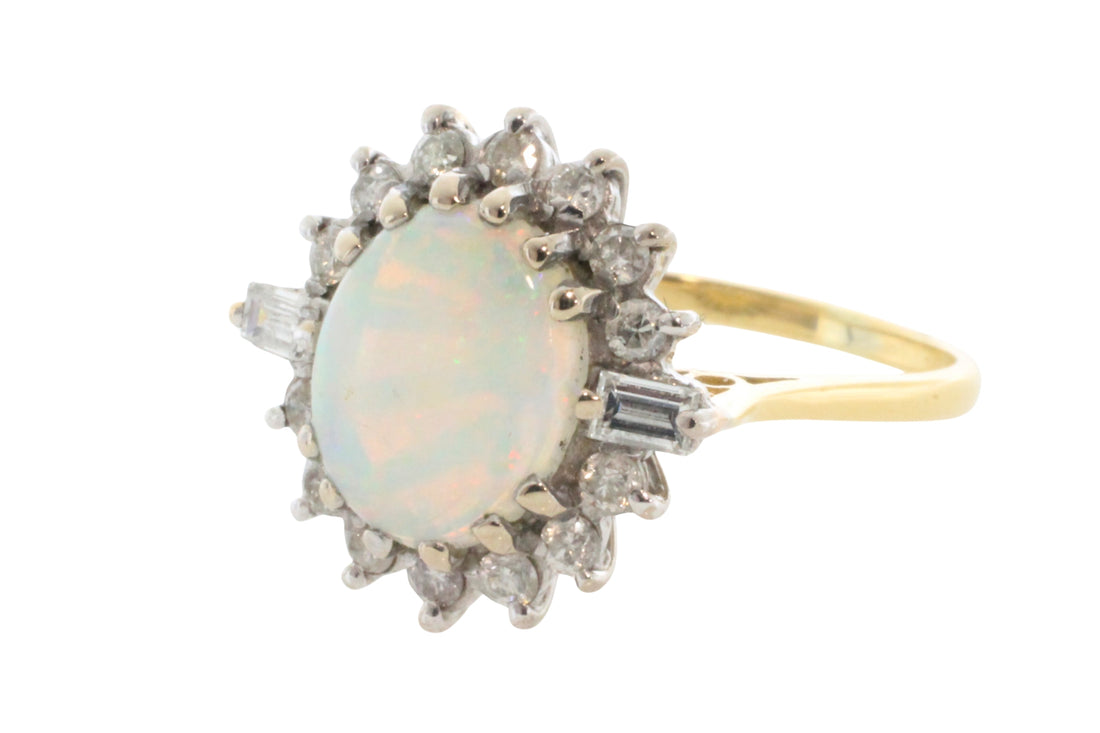 Vintage opal and diamond ring-Vintage Rings-The Antique Ring Shop