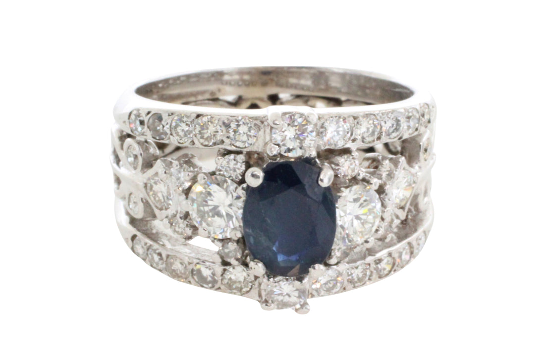 14 carat white gold sapphire and diamond ring-Vintage Rings-The Antique Ring Shop