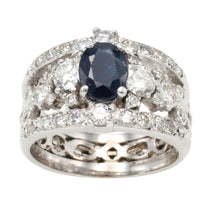 14 carat white gold sapphire and diamond ring-Vintage Rings-The Antique Ring Shop