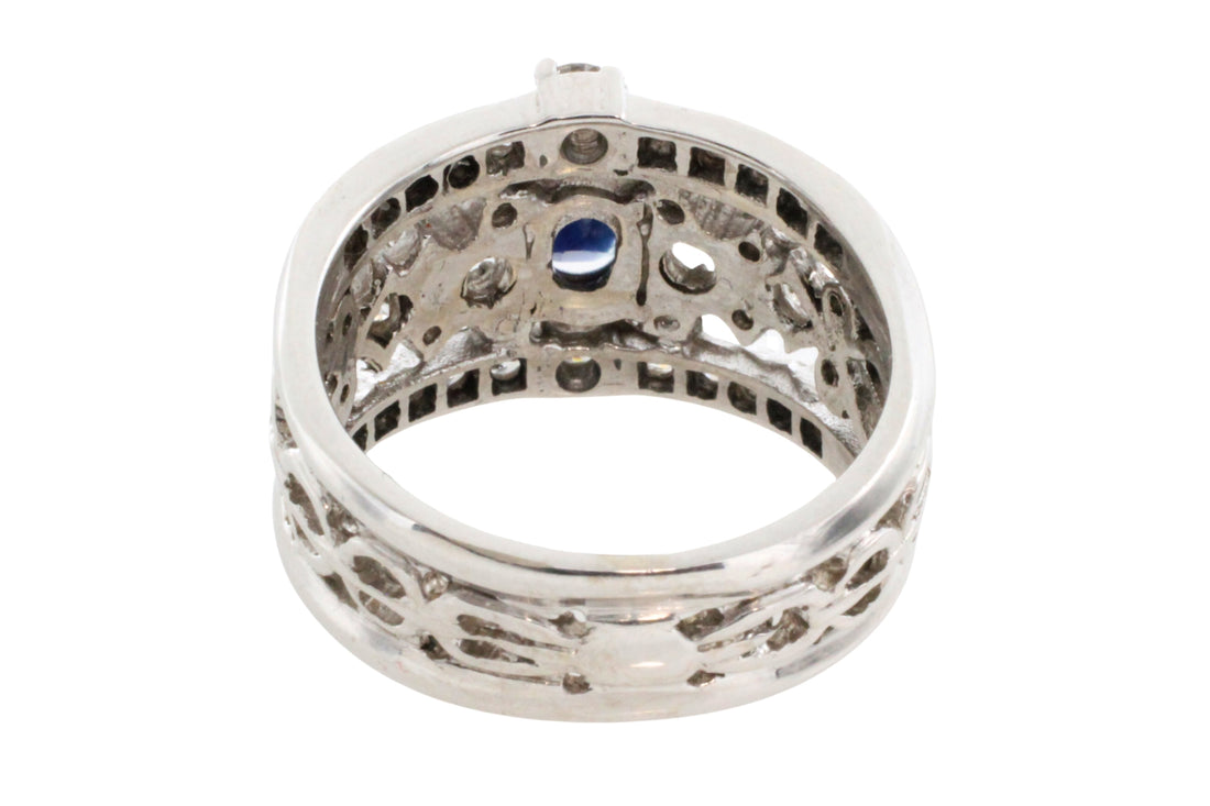 14 carat white gold sapphire and diamond ring-Vintage Rings-The Antique Ring Shop