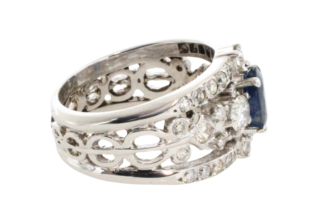 14 carat white gold sapphire and diamond ring-Vintage Rings-The Antique Ring Shop