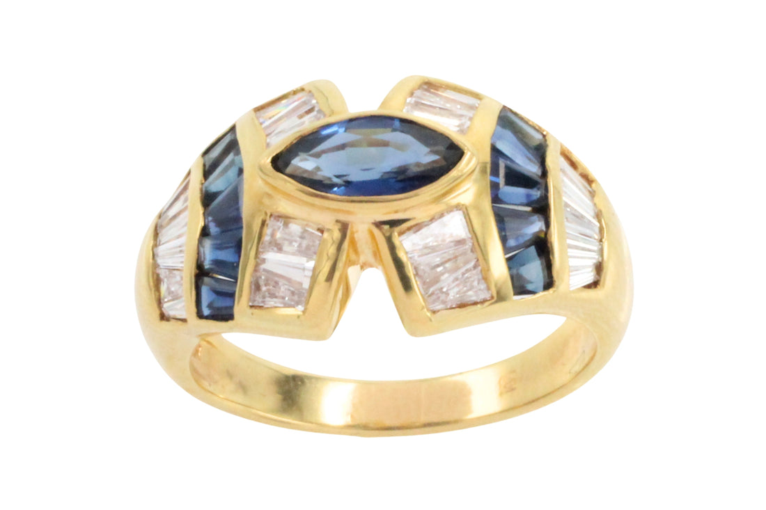 Sapphire and baguette cut diamond ring