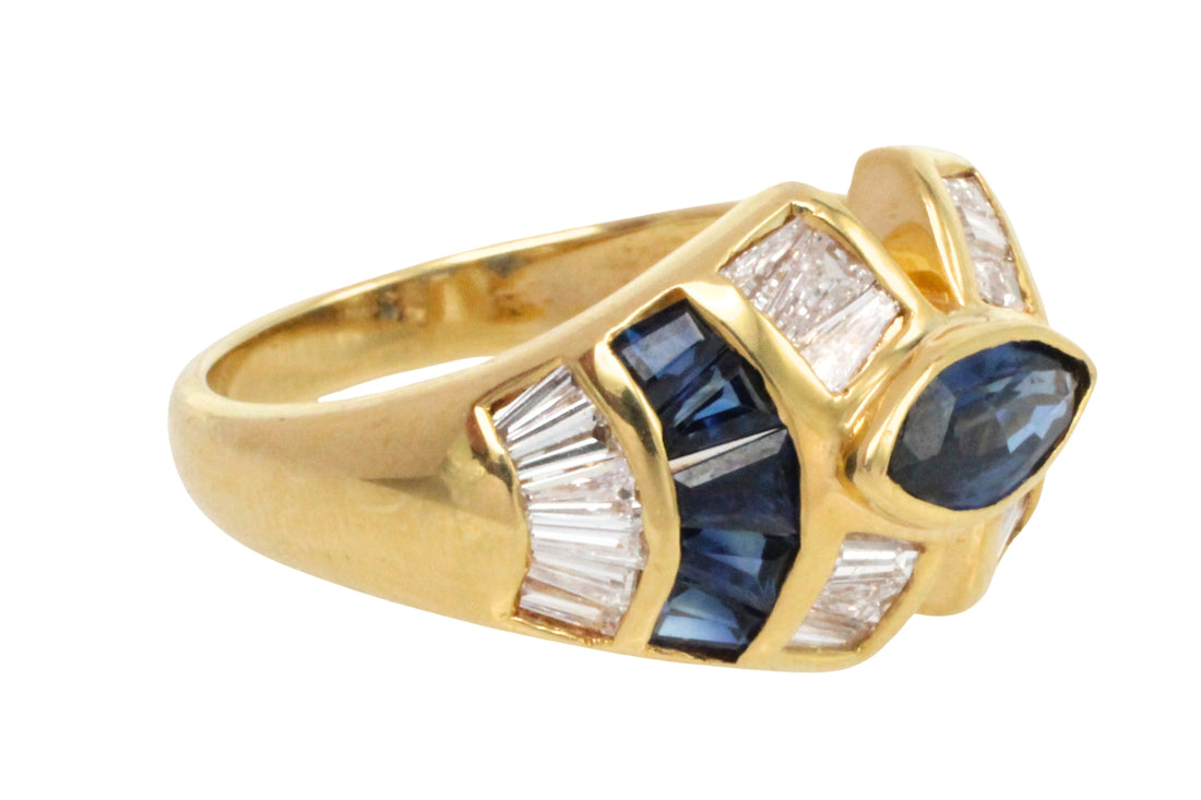 Sapphire and baguette cut diamond ring