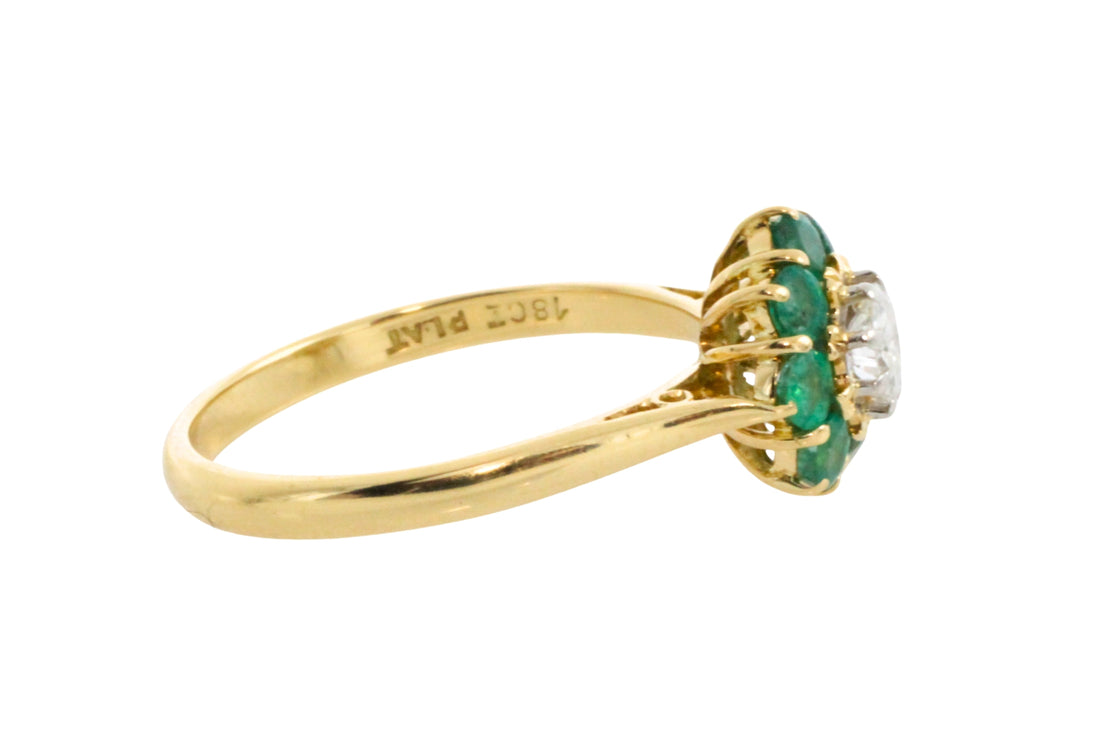 Emerald and diamond ring in platinum and gold