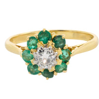 Emerald and diamond ring in platinum and gold