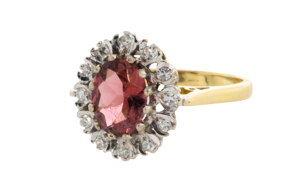 Vintage pink tourmaline and diamond ring