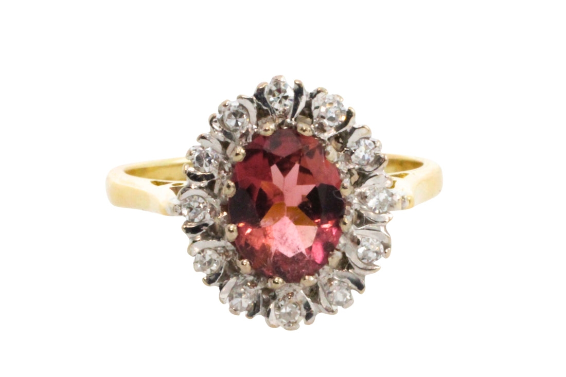 Vintage pink tourmaline and diamond ring