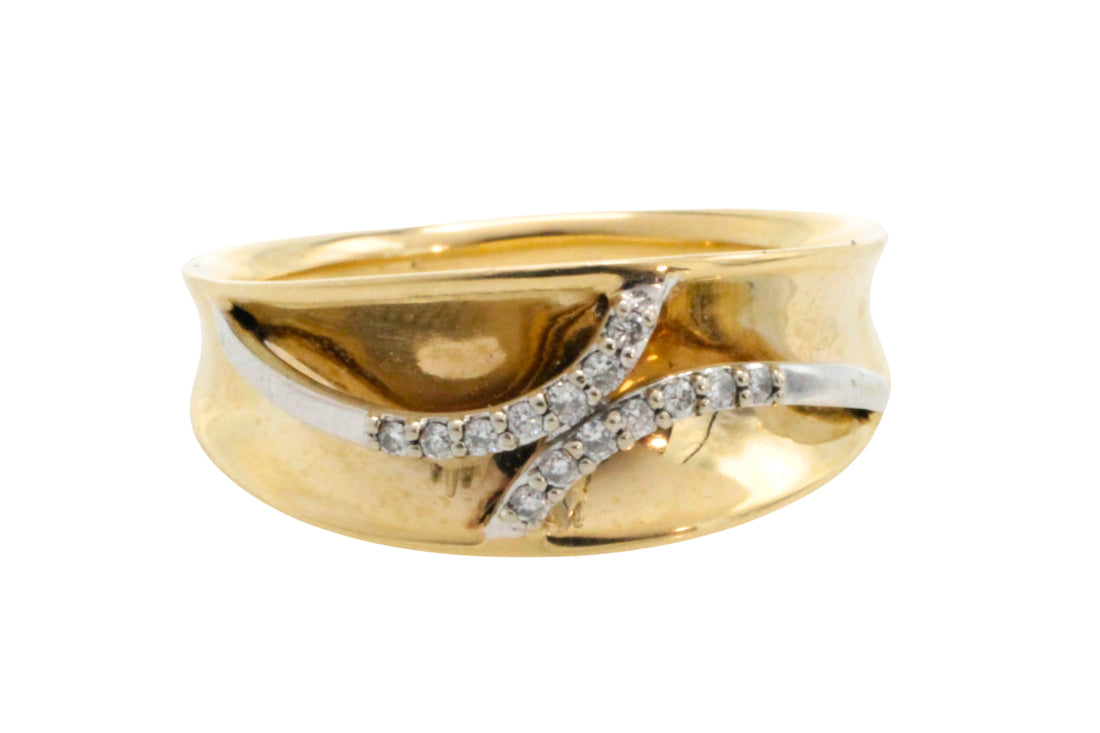 14 carat yellow and white gold ring with diamonds-Vintage Rings-The Antique Ring Shop