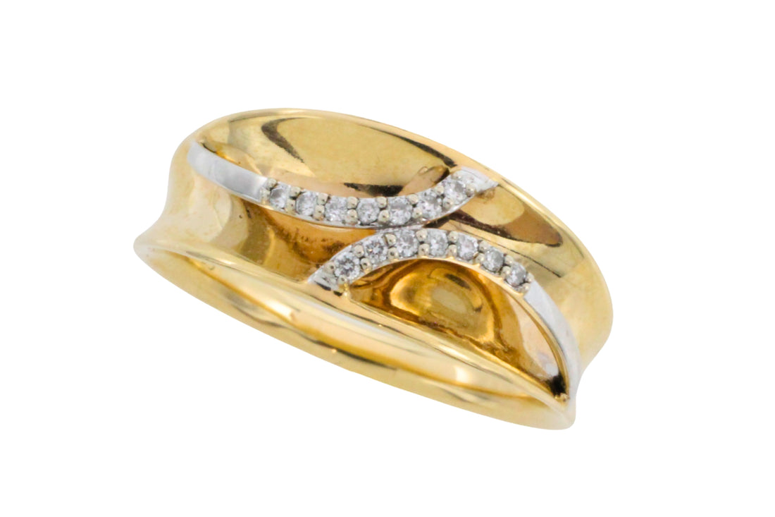 14 carat yellow and white gold ring with diamonds-Vintage Rings-The Antique Ring Shop