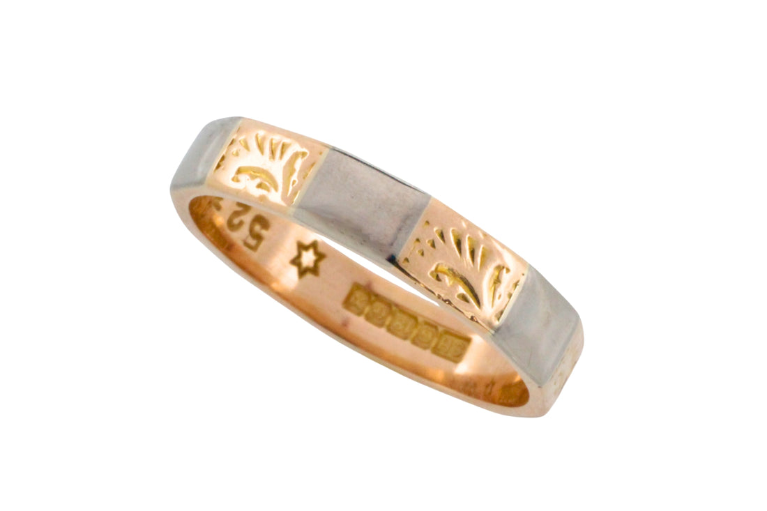 Vintage yellow and white gold wedding band-wedding rings-The Antique Ring Shop