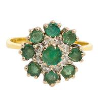 Vintage emerald and diamond cluster ring