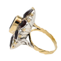 Vintage garnet and pearl ring in 14 carat gold and silver-Vintage Rings-The Antique Ring Shop