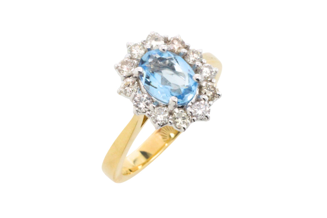 Aquamarine and diamond ring in 18 carat gold-engagement rings-The Antique Ring Shop
