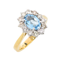 Aquamarine and diamond ring in 18 carat gold-engagement rings-The Antique Ring Shop
