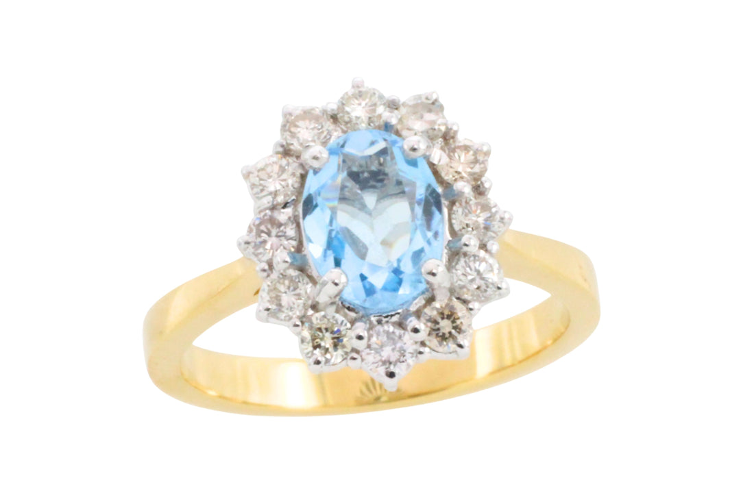 Aquamarine and diamond ring in 18 carat gold-engagement rings-The Antique Ring Shop