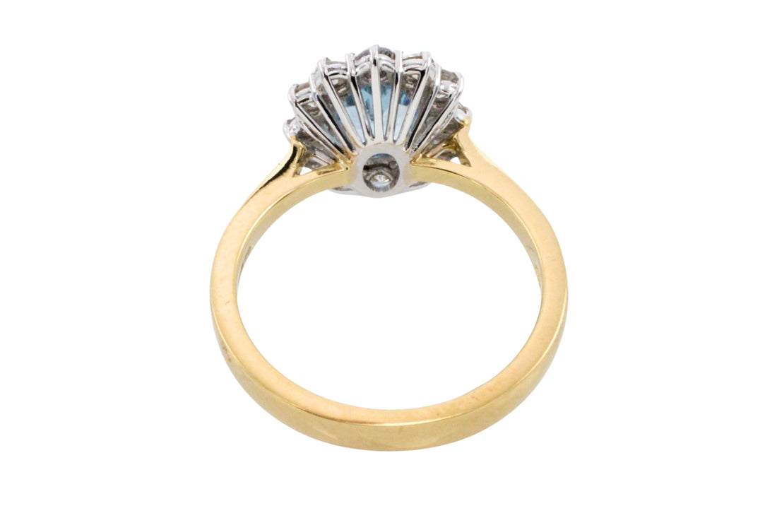 Aquamarine and diamond ring in 18 carat gold-engagement rings-The Antique Ring Shop