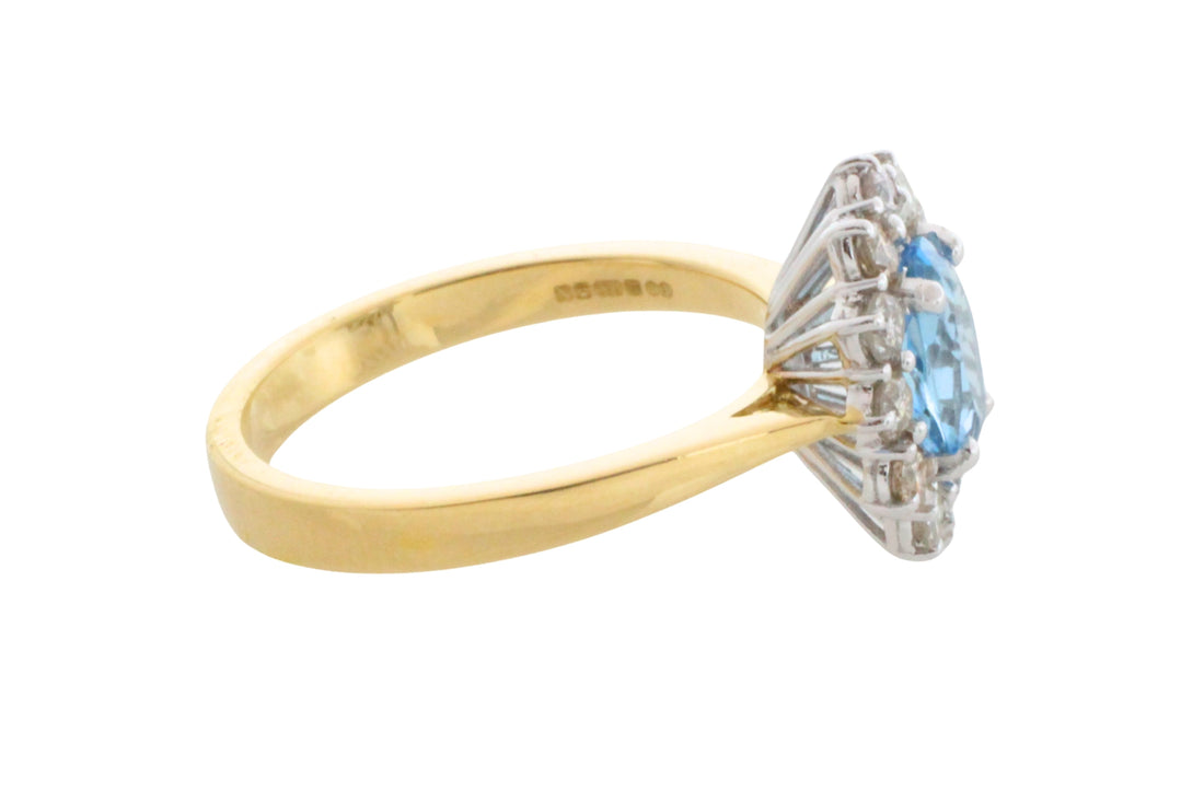 Aquamarine and diamond ring in 18 carat gold-engagement rings-The Antique Ring Shop