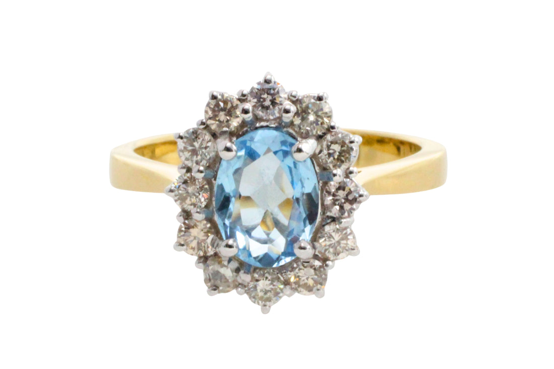 Aquamarine and diamond ring in 18 carat gold-engagement rings-The Antique Ring Shop