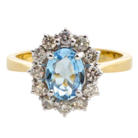 Aquamarine and diamond ring in 18 carat gold-engagement rings-The Antique Ring Shop