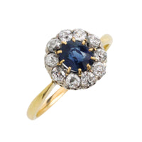 Edwardian sapphire an old cut diamond cluster ring-Antique rings-The Antique Ring Shop
