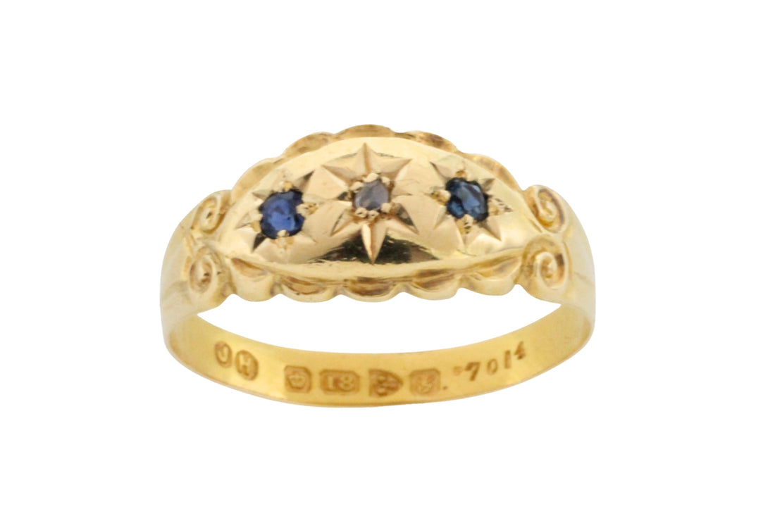 Edwardian sapphire and rose diamond gypsy ring from 1907-Antique rings-The Antique Ring Shop