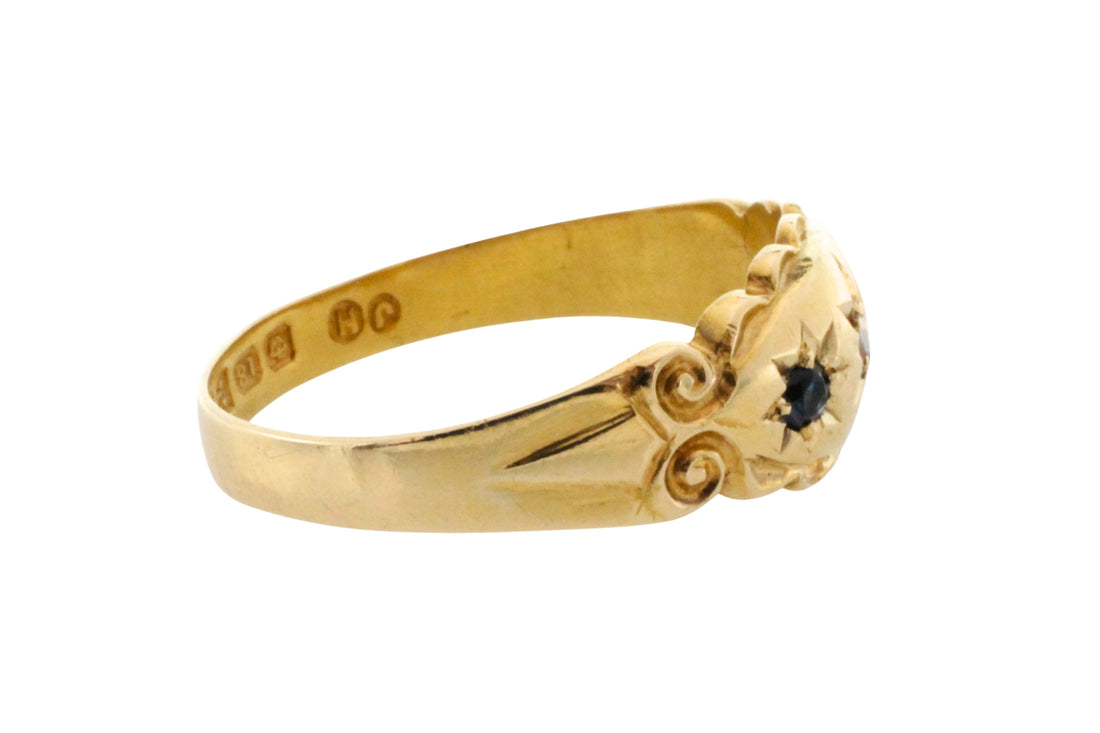 Edwardian sapphire and rose diamond gypsy ring from 1907-Antique rings-The Antique Ring Shop