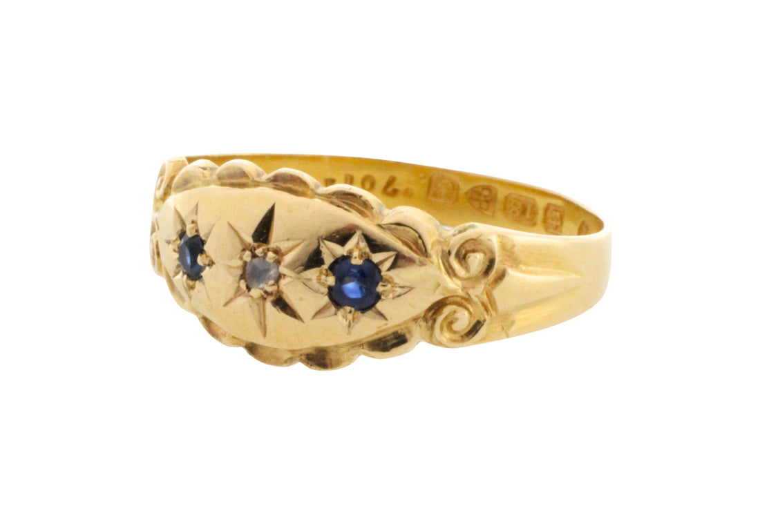 Edwardian sapphire and rose diamond gypsy ring from 1907-Antique rings-The Antique Ring Shop