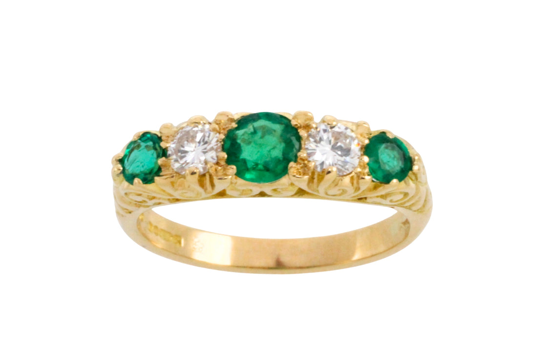 Vintage emerald and diamond ring-Vintage Rings-The Antique Ring Shop