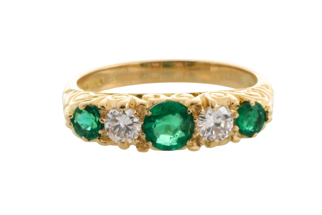 Vintage emerald and diamond ring-Vintage Rings-The Antique Ring Shop