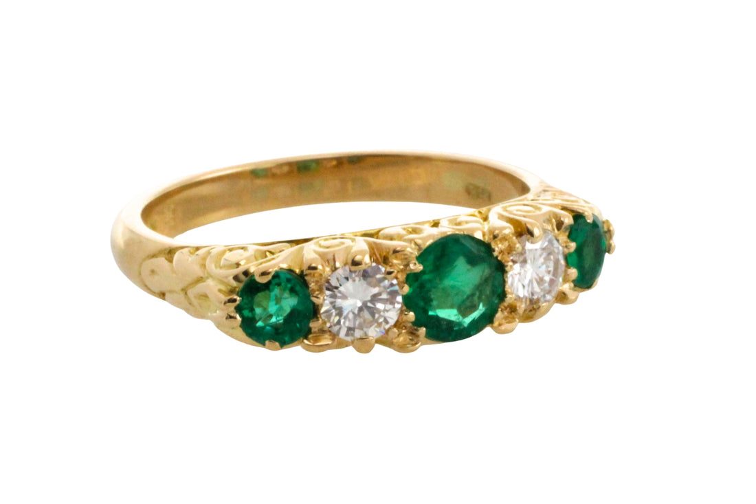 Vintage emerald and diamond ring-Vintage Rings-The Antique Ring Shop