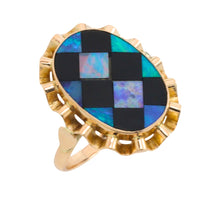 Opal and onyx checkerboard ring-Vintage Rings-The Antique Ring Shop