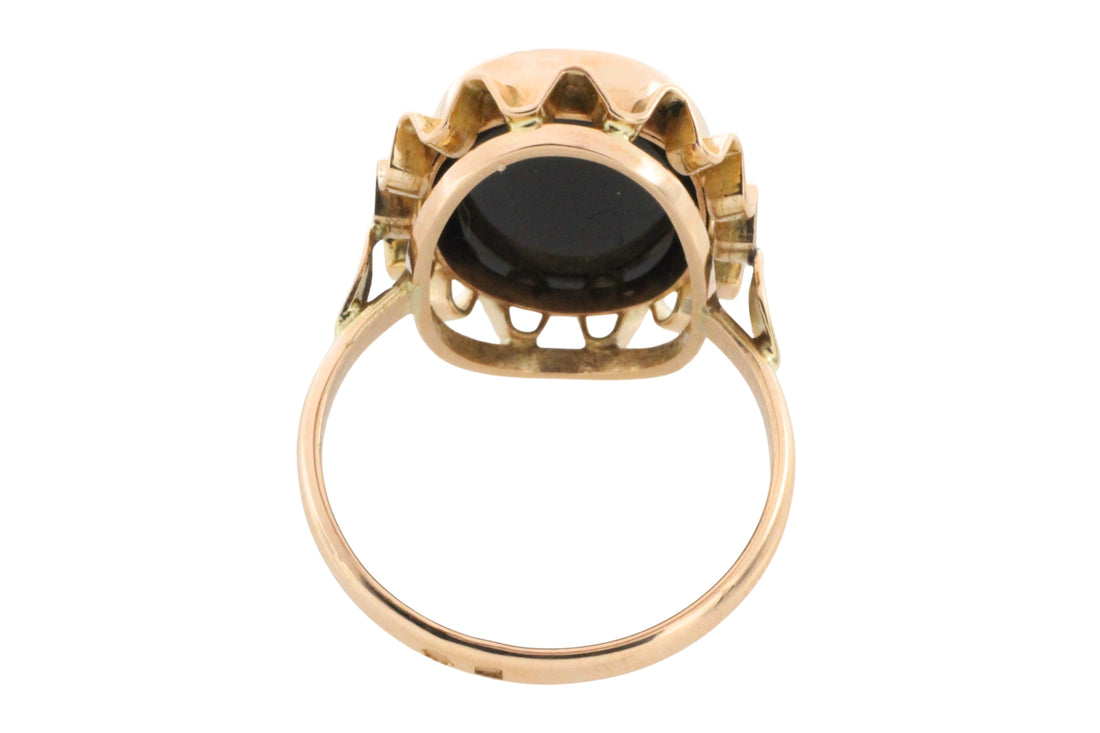 Opal and onyx checkerboard ring-Vintage Rings-The Antique Ring Shop