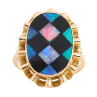 Opal and onyx checkerboard ring-Vintage Rings-The Antique Ring Shop