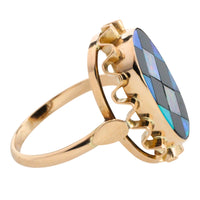 Opal and onyx checkerboard ring-Vintage Rings-The Antique Ring Shop
