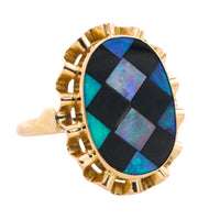 Opal and onyx checkerboard ring-Vintage Rings-The Antique Ring Shop