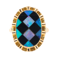 Opal and onyx checkerboard ring-Vintage Rings-The Antique Ring Shop