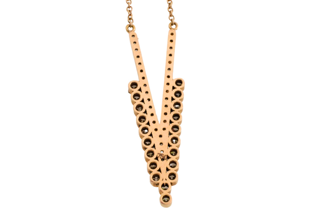 18 carat gold V pendant with diamonds-Pendants-The Antique Ring Shop