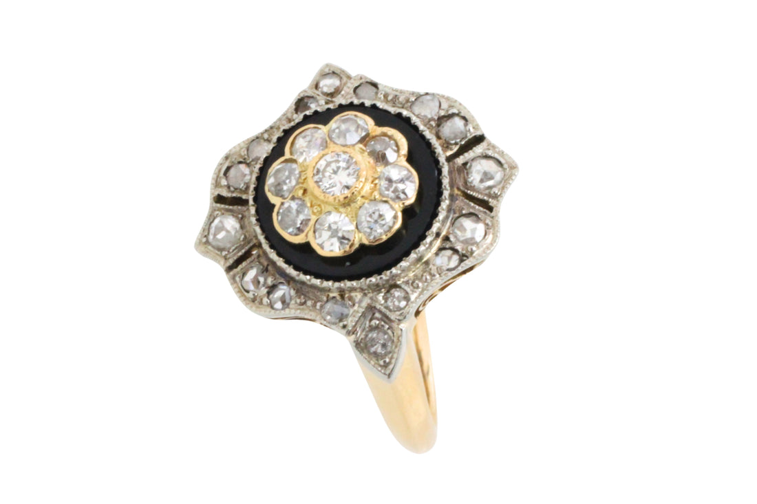 Antique onyx and diamond ring