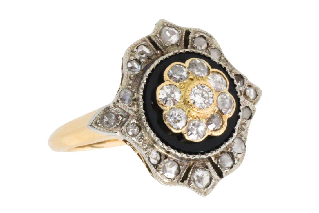 Antique onyx and diamond ring