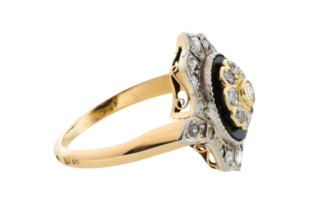 Antique onyx and diamond ring