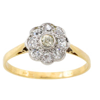Edwardian old cut diamond cluster ring