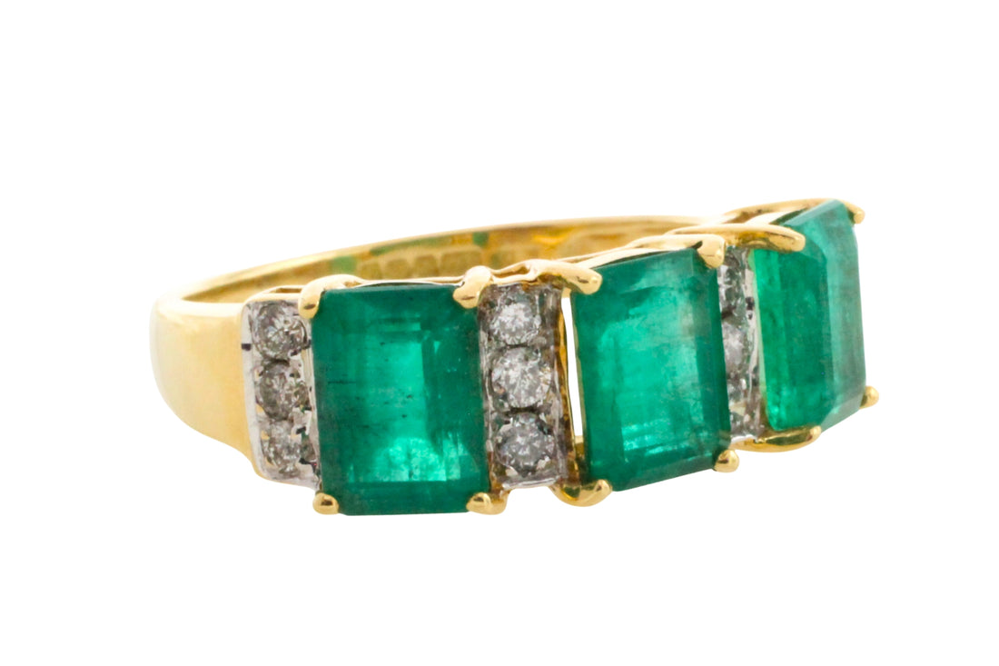 Emerald and diamond ring in 18 carat gold-Vintage Rings-The Antique Ring Shop