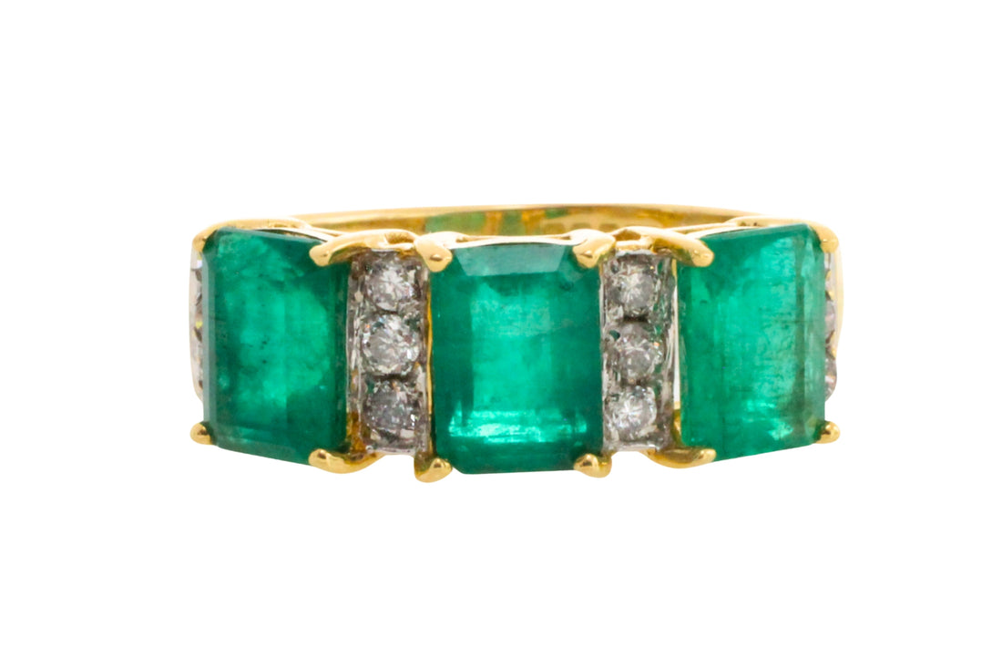 Emerald and diamond ring in 18 carat gold-Vintage Rings-The Antique Ring Shop